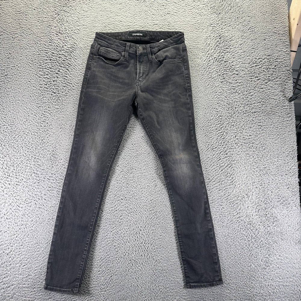Express Jeans Mens 29x30 Black Cotton Denim Skinny Faded Workwear Travel Stretch